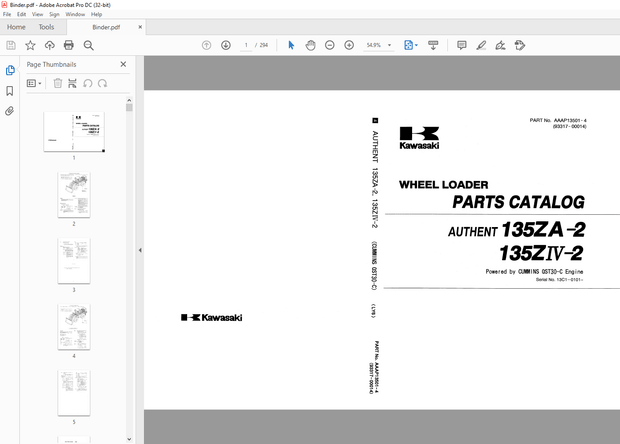 Kawasaki WHEEL LOADER AUTHENT 135ZA -2 135ZW-2 Parts Manual AAAP13501- 4 – PDF DOWNLOAD