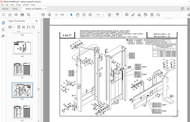 Manitou Forklift MSI 50H SERIES 1-E2 Parts Manual - PDF DOWNLOAD