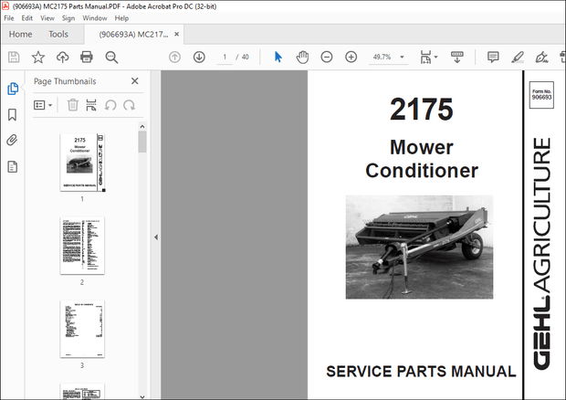 Gehl 2175 Mower Conditioner Service Parts Manual(906693) – PDF DOWNLOAD