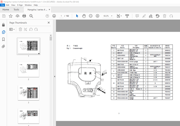 Hangcha J2 Series 4 Wheel Electric Forklift Truck 1-3.5t Parts Manual - PDF DOWNLOAD 