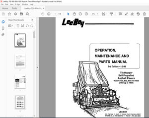 LEEBOY 700 800 900 &amp; 1000 Tilt Hopper Self Propelled Asphalt Pavers Operation, Maintenance &amp; Parts 