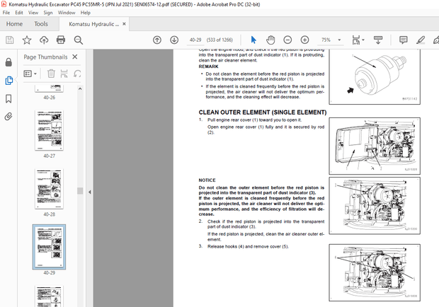 Komatsu PC45MR-5 PC55MR-5 Compact Hydraulic Excavator Shop Manual SEN06574-12 – PDF DOWNLOAD