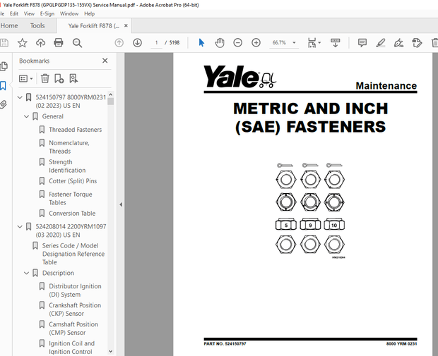Yale Forklift F878 (GPGLPGDP135-155VX) Service Manual – PDF DOWNLOAD