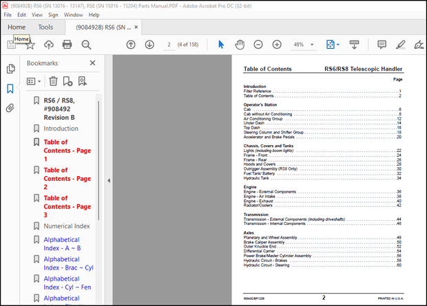GEHL RS6 RS8 Telescopic Handlers Parts Manual(908492) – PDF DOWNLOAD