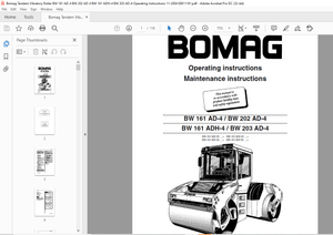 Bomag BW 161 AD-4 BW 202 AD-4 BW 161 ADH-4 BW 203 AD-4 Tandem Roller Operating  Manual 00811181 PDF