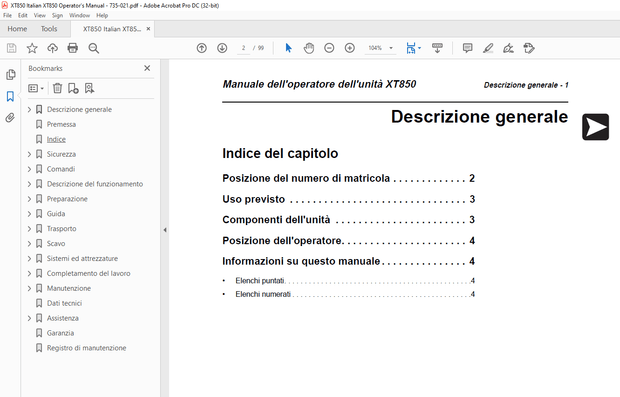 Ditch Witch XT850 Manuale dell’operatore 735-021  – PDF DOWNLOAD (Italian)