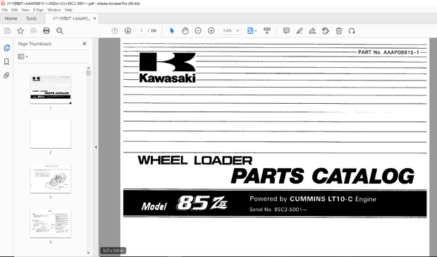 Kawasaki 85ZIV Wheel Loader CUMMINS LT10-C Engine Parts Manual - PDF DOWNLOAD