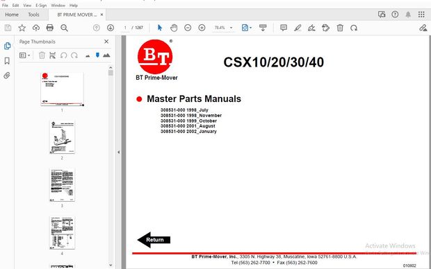 BT PRIME MOVER CSX10/20/30/40 Master Parts Manuals - PDF DOWNLOAD