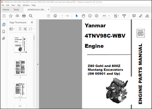 Yanmar 4TNV98C-WBV Z80 Gehl and 800Z Mustang Excavators Engine Parts Manual(50940332) – PDF DOWNLOAD