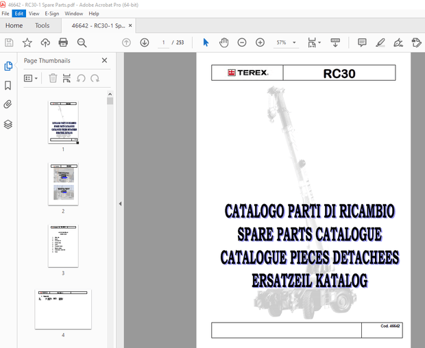 Terex Crane RC30 Parts Manual 46642 – PDF DOWNLOAD