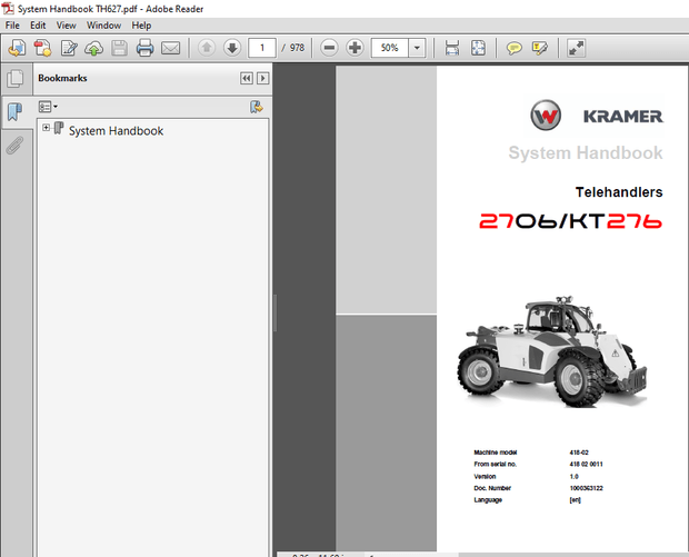 Kramer Telehandlers 2706.KT276 System Handbook Manual PDF DOWNLOAD