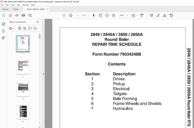 AGCO NA 2846 2846A 2856 2856A Round Baler REPAIR TIME SCHEDULE Manual 79034248B – PDF DOWNLOAD