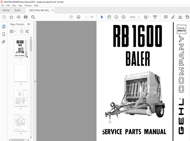 Gehl Baler BH1600 Service And Parts Manual(902379A) – PDF DOWNLOAD