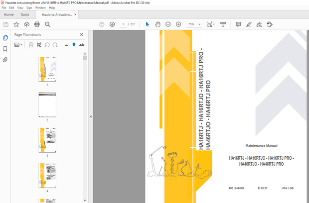 Haulotte Forklift HA16RTJ – HA16RTJ O – HA16RTJ PRO Maintenance Manual –  PDF DOWNLOAD