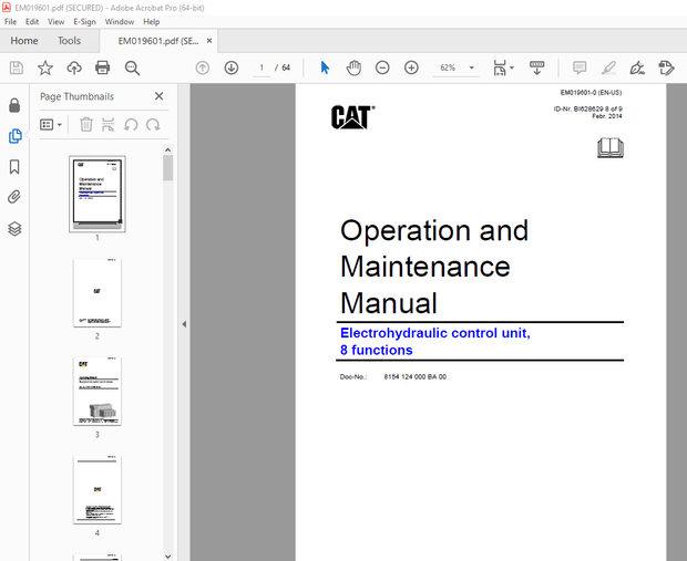 CAT Electrohydraulic Control Unit 8 Functions Operating &amp; Maintenance Manual EM019601 - PDF DOWNLOAD