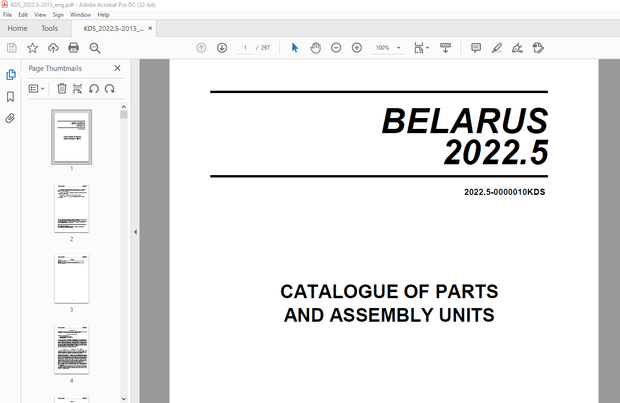 Belarus 2022.5 Tractor Parts Catalogue &amp; Assembly Manual 2022.5-0000010KDS – PDF DOWNLOAD