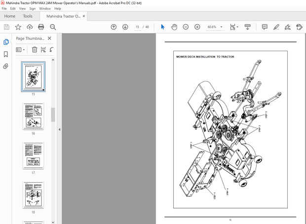 Mahindra Tractor MAX 24M 60” MOWER AND MOUNTING FOR MAX 22, 24, 25 SERIES Operator’s Manual – PDF 