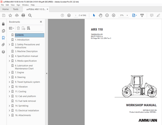 Ammann ARX 110 Tandem Roller Workshop Manual 3001284 - PDF