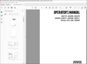 Volvo Penta AQ175, AQ200, AQ225 AQ260, AQ271, AQ290, AQ311 Drives 275, 290, 290DP Operators Manual 