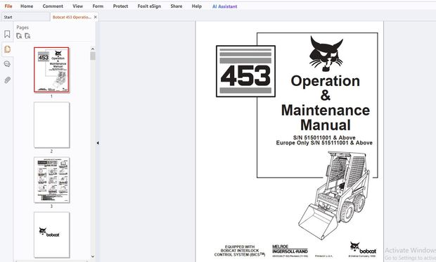 Bobcat 453 Operation &amp; Maintenance Manual 6900326 - PDF DOWNLOAD