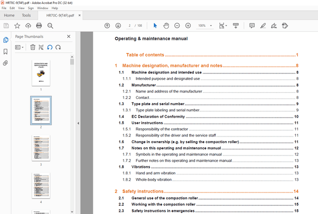 Hyundai HR70C-9 (Tier4F) Operator’s &amp; Service Manual – PDF DOWNLOAD