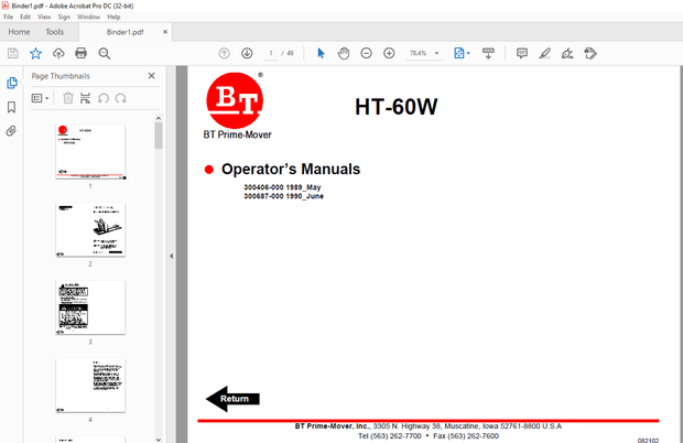 BT Forklift HT-60W Operator’s Manuals – PDF DOWNLOAD