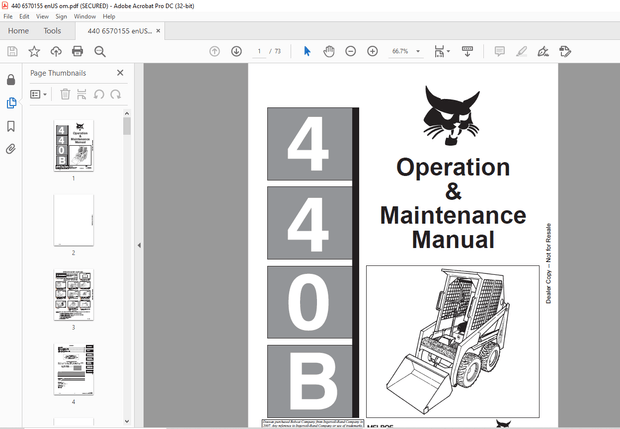 Bobcat 440B Loader Operation &amp; Maintenance Manual 6570155 – PDF DOWNLOAD