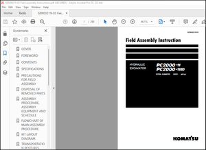 Komatsu HYDRAULIC EXCAVATOR PC2000-11 PC2000-11E0 Field Assembly Manual(GEN00219-03) PDF