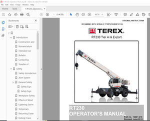 Terex Crane RT230 Tier 4i &amp; Export Operator’s Manual 12261-319 – PDF DOWNLOAD