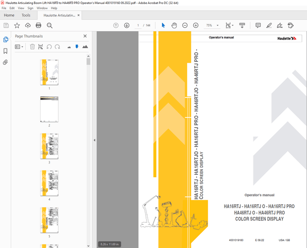 Haulotte Forklift HA16RTJ – HA16RTJ O – HA16RTJ PRO Operator’s manual 4001019160  – PDF DOWNLOAD