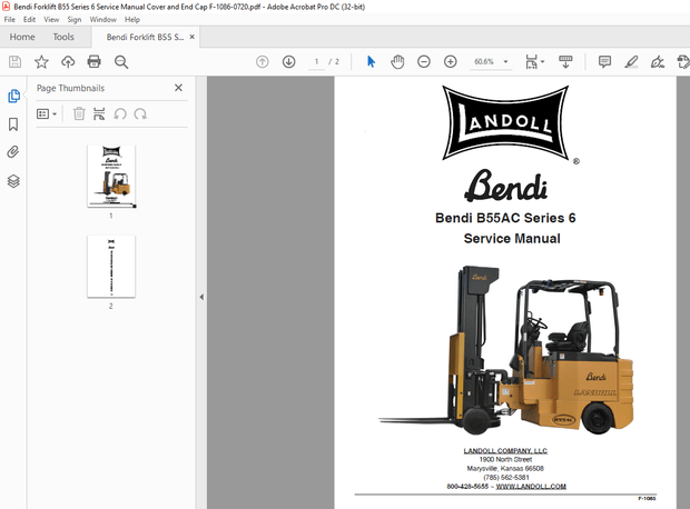 Bendi Landoll Forklift B55AC Series 6 Service Manual F-1085 - PDF DOWNLOAD