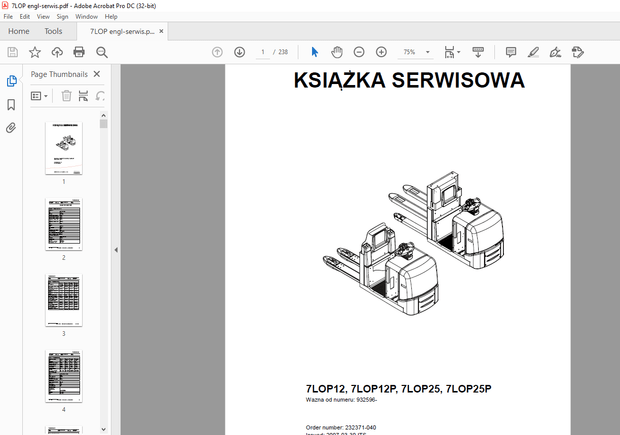 TOYOTA Forklift 7LOP12, 7LOP12P, 7LOP25, 7LOP25P KSIAZKA SERWISOWA - PDF DOWNLOAD