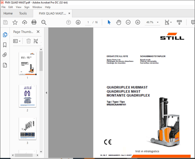 STILL STED Forklift QUADRUPLEX HUBMAST Reach truck Workshop Manual – PDF DOWNLOAD