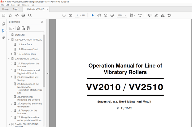 STA Roller VV2010 VV2510 Line of Vibratory Rollers Operation Manual – PDF DOWNLOAD