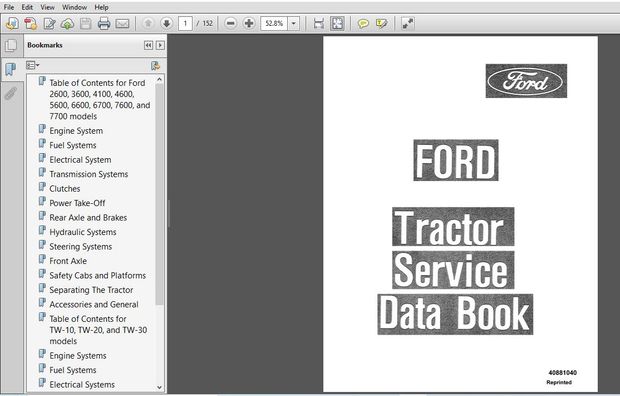 New Holland Ford 2600,3600,4100,4600,5600,6600,6700,7600,7700 Tractor Service Manual (40881040)