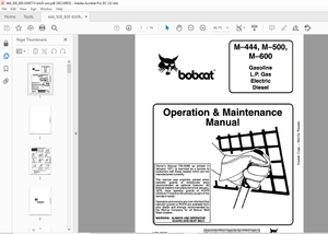 Bobcat M-444, M-500, M-600 Gasoline L.P Gas Electric Diesel Loader Operation &amp;Maintenance Manual PDF