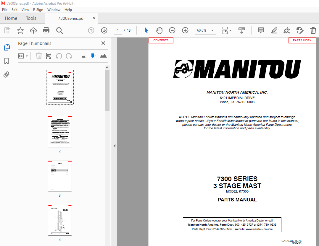 MANITOU Forklift MSI30D Turbo Series 1-E2 PARTS MANUAL – PDF DOWNLOAD