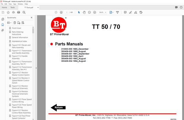 BT Prime-Mover Forklift ELECTRIC TOW TRACTOR PARTS MANUAL 9308 – PDF DOWNLOAD