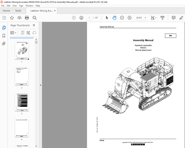 Liebherr R9350 Hydraulic Excavator Shovel attachment Assembly Manual – PDF DOWNLOAD