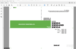 Sakai Asphalt Roller SW884 SW884ND SW994 Operation &amp; Maintenance Manual PDF