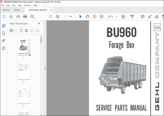 Gehl BU960 Forage Box Service Parts Manual(903069) – PDF DOWNLOAD