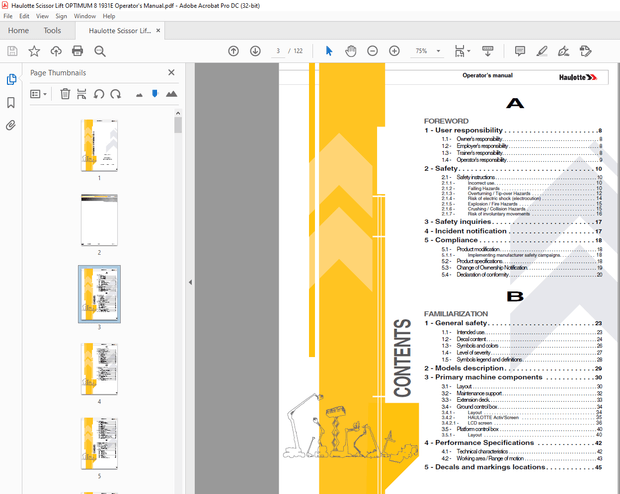 Haulotte Forklift OPTIMUM 8 – OPTIMUM 1931 E Operator’s manual – PDF DOWNLOAD