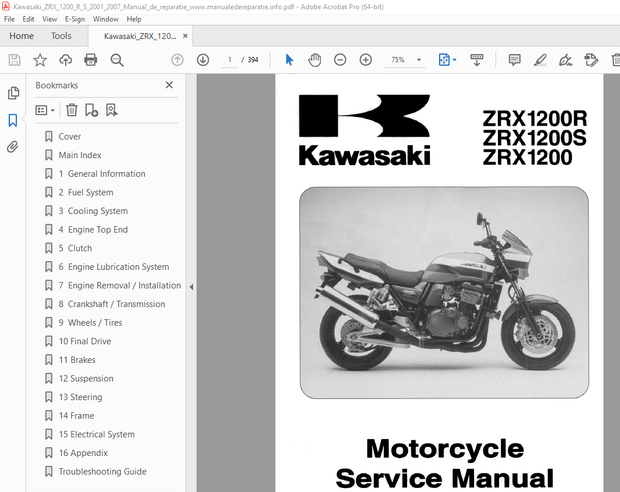 Kawasaki ZRX1200R ZRX1200S ZRX1200 Motorcycle Service Manual - PDF DOWNLOAD 