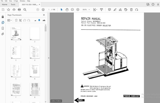 BT PRIME-MOVER OE-35 ELECTRIC ORDER SELECTOR REPAIR MANUAL 300116-000 - PDF DOWNLOAD