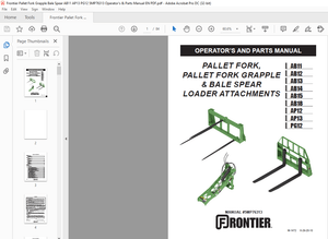 Frontier Pallet Grapple AB11 AB12 AB13 AB14 AB15 AB18 A312 A313 3G12 Operator’s &amp; Parts Manual PDF
