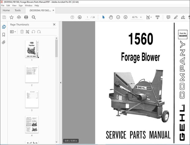 Gehl FB1560, Forage Blowers Service Parts Manual (903959) – PDF DOWNLOAD