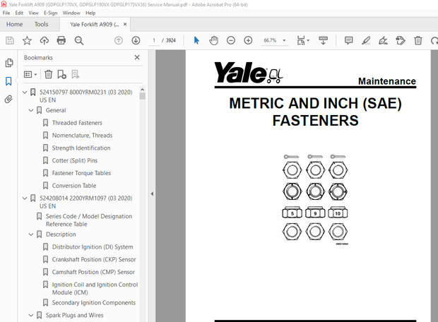 Yale Forklift A909 (GDPGLP170VX, GDPGLP190VX GDPGLP175VX36) Service Manual PDF