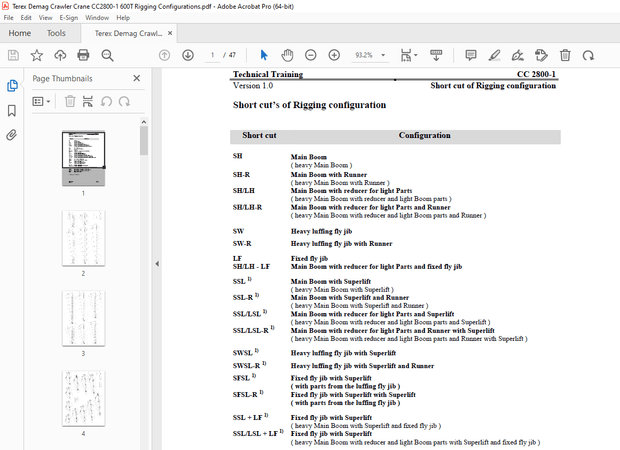 Terex Demag Crane CC2800-1 600T Rigging Configurations Manual PDF