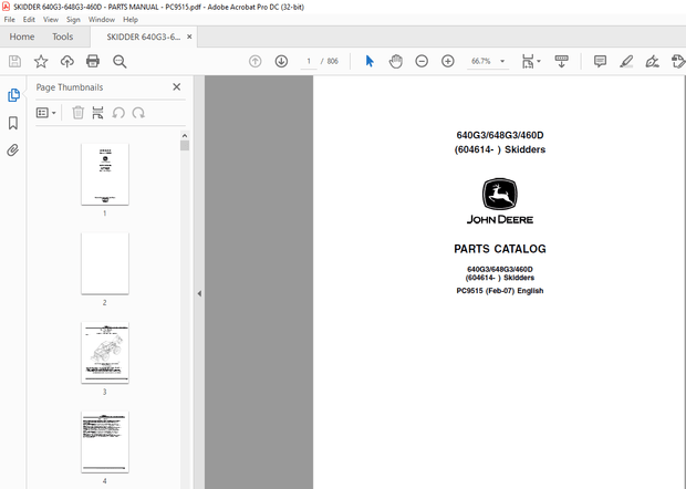 John Deere 640G3/648G3/460D Parts Manual PC9515 - PDF DOWNLOAD