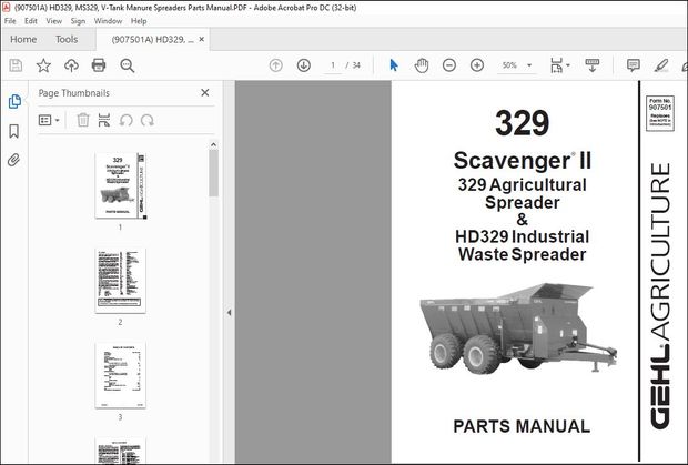 Gehl HD329, MS329, V-Tank Manure Spreaders Parts Manual (907501A) – PDF DOWNLOAD